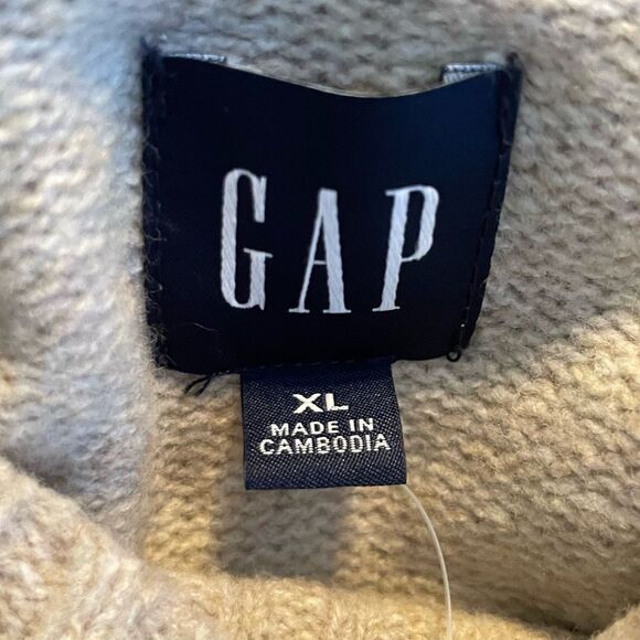 Gap Cozy Turtleneck Sweater Dress Oatmeal Tan Knit Long Sleeve Mini XL - Picture 2 of 5
